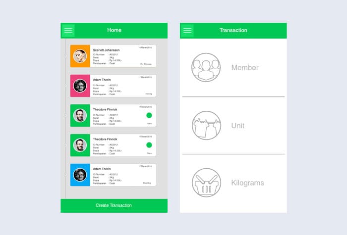 Apique Laundry application interface, screen 1